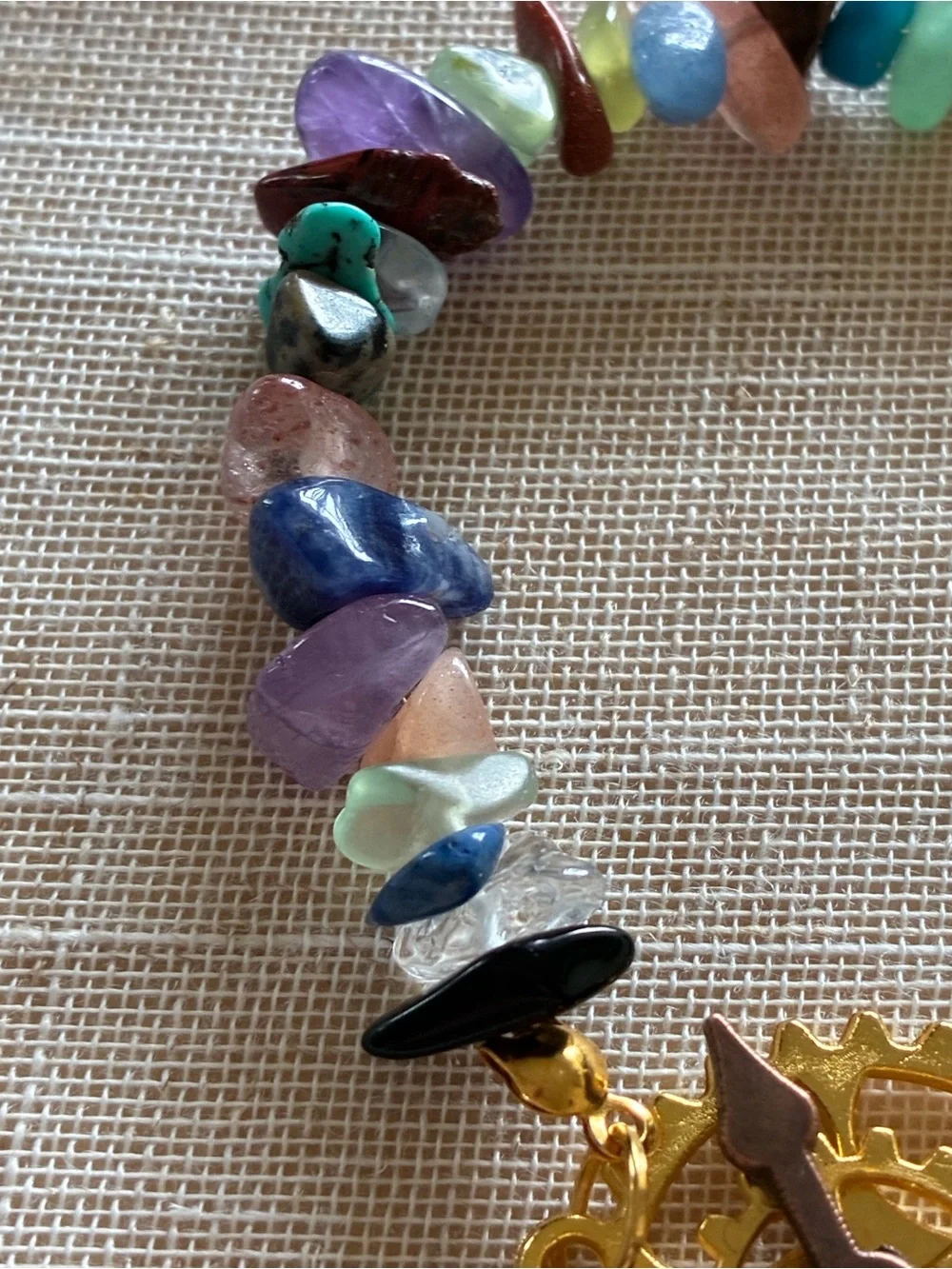 Multicolor Gemstone Bead Bracelet with Gold Toggle and Blue Heart Charm